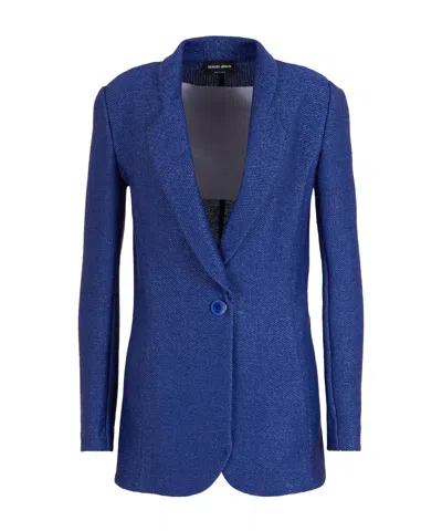 Giorgio Armani Patterned-jacquard Blazer In Blue