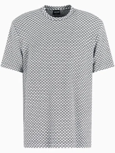 Giorgio Armani Patterned-jacquard T-shirt In Blue