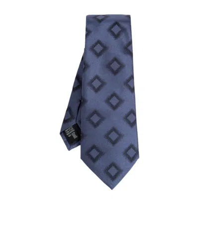 Giorgio Armani Geometric-print Tie In Blue