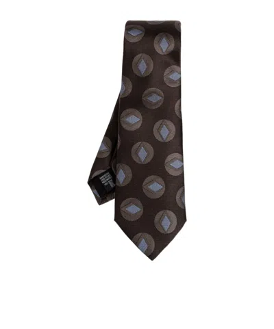 Giorgio Armani Geometric-print Silk Tie In Brown