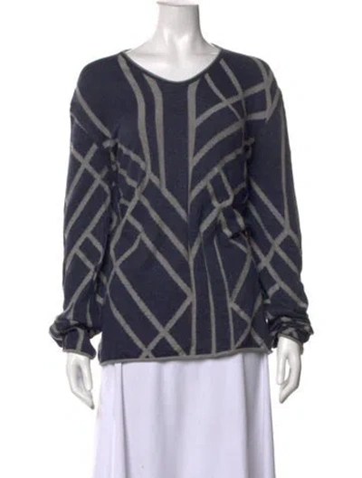 Pre-owned Giorgio Armani Patterned V-neck Sweater In Blue