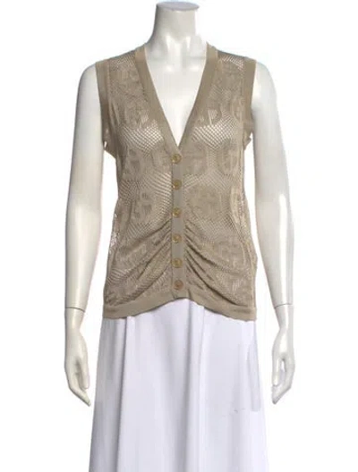 Pre-owned Giorgio Armani Patterned V-neck Sweater In Neutral