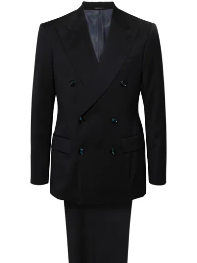 Giorgio Armani Peak-lapel Double-breasted Suit In Blue