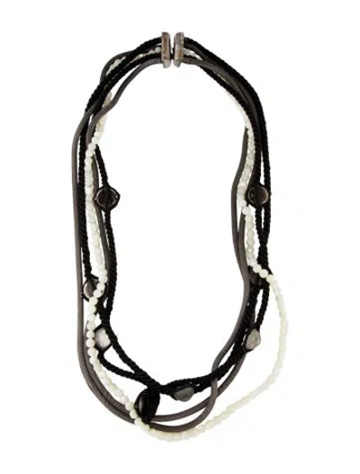 Pre-owned Giorgio Armani Pearl & Cord Multi-strand Station Necklace, 30" In Black