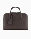 Giorgio Armani Official Store Pebbled Leather Briefcase In Dark Brown