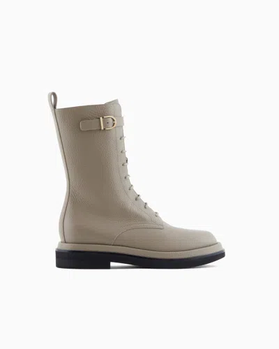 Giorgio Armani Pebbled Leather Combat Boots In Sand