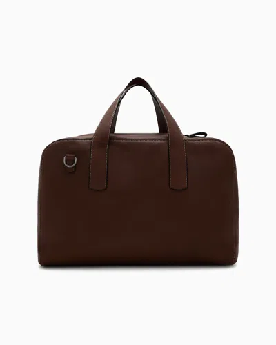 Giorgio Armani Pebbled Leather Duffel Bag In Brown