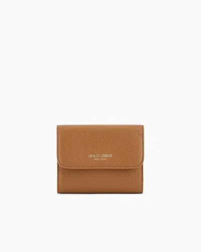Giorgio Armani Pebbled Leather Trifold Wallet In Brown