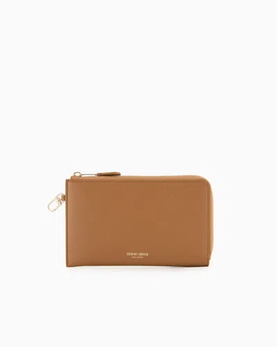 Giorgio Armani Pebbled Leather Wallet With Wraparound Zip In Camel