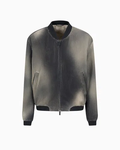 Giorgio Armani Perforated And Printed Nappa Leather Blouson In Gray