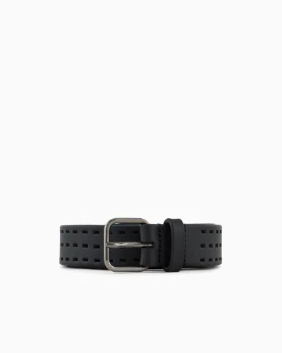 Giorgio Armani Perforated Leather Belt In Black