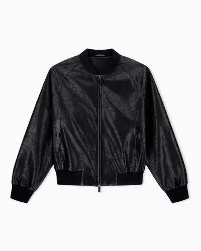 Giorgio Armani Perforated Nappa Calfskin Bomber Jacket In Black