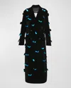 Giorgio Armani Petal-embroidered Velvet Double-breasted Maxi Coat In Black
