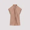 Giorgio Armani Draped Silk Sleeveless Shirt With High Neck In Peach