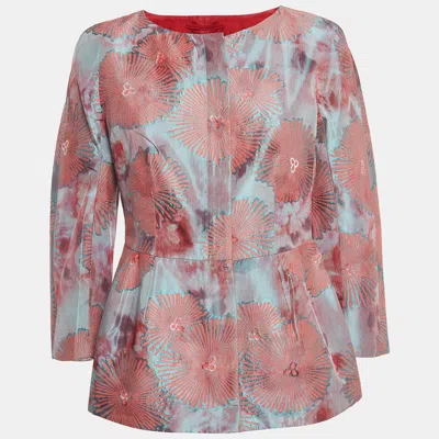 Pre-owned Giorgio Armani Pink Jacquard Zip Front Peplum Top M