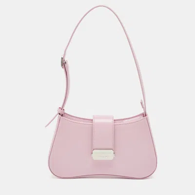 Giorgio Armani Pink Patent Leather Logo Flap Shoulder Bag