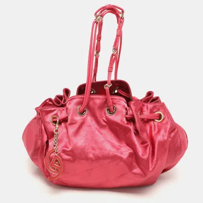 Pre-owned Giorgio Armani Pink Snake Print Nylon Drawstring Shoulder Bag