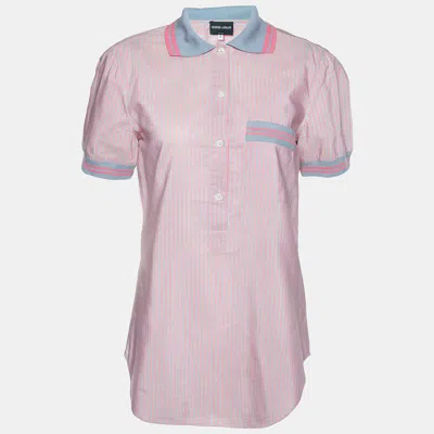 Pre-owned Giorgio Armani Pink Stripe Poplin Half Placket Shirt M
