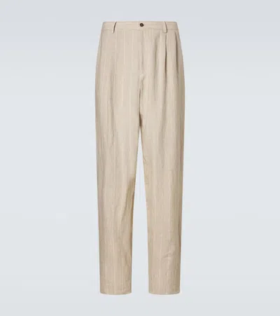 Giorgio Armani Pinstripe Linen Wide-leg Pants In Neutral