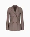 Giorgio Armani Pinstriped Cashmere Jersey And Silk Double-breasted Jacket In Brown