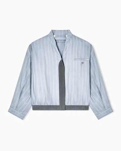 Giorgio Armani Pinstriped, Silk And Linen Blouson In Multi