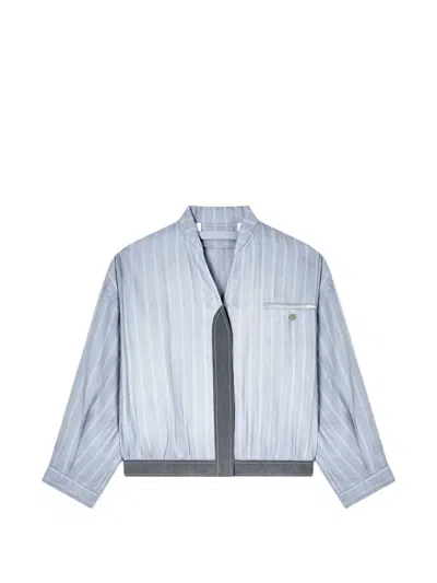 Giorgio Armani Pinstripe-print V-neck Jacket In Blue