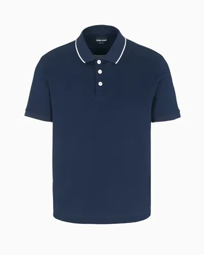 Giorgio Armani Piqué Polo Shirt In Lisle Cotton Yarn In Midnight Blue