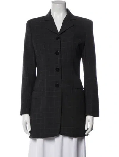 Pre-owned Giorgio Armani Plaid Print Coat In Gray