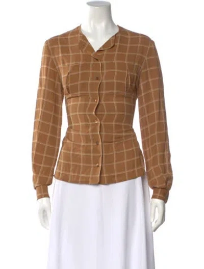 Pre-owned Giorgio Armani Plaid Print Long Sleeve Blouse In Brown