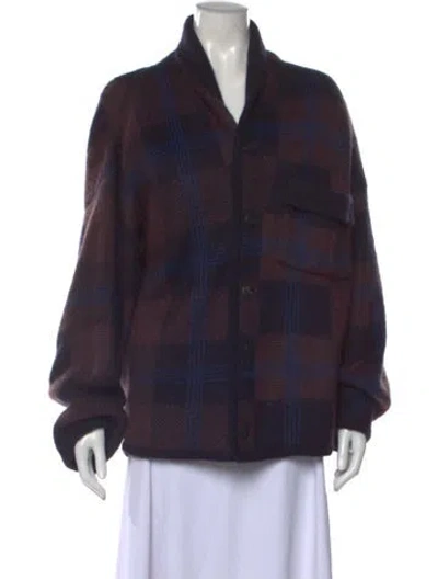 Pre-owned Giorgio Armani Plaid Print Open Front Sweater In Blue