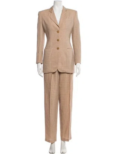 Pre-owned Giorgio Armani Plaid Print Pant Set In Neutral