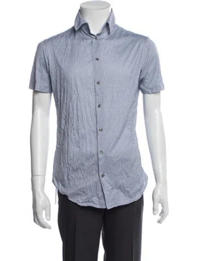 Pre-owned Giorgio Armani Plaid Print Short Sleeve Shirt In Blue