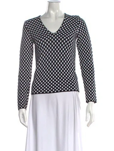 Pre-owned Giorgio Armani Plaid Print V-neck Sweater In Black