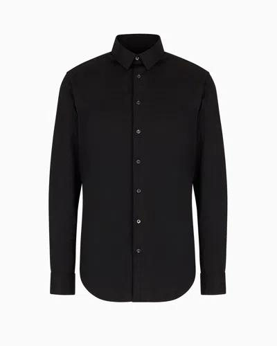 Giorgio Armani Official Store Plain-knit Cotton Interlock Shirt In Black