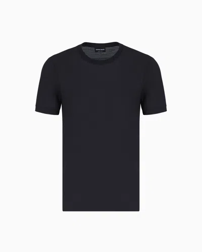 Giorgio Armani Plain-knit Jersey T-shirt In A Silk-and-cotton Blend In Black
