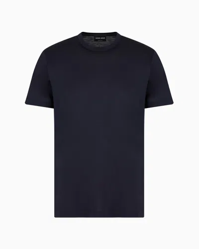 Giorgio Armani Official Store Plain-knit Jersey T-shirt In A Silk-and-cotton Blend In Blue