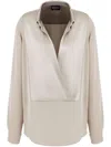 Giorgio Armani Draped Silk Long-sleeve Blouse In White