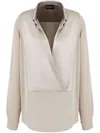 Giorgio Armani Draped Silk Long-sleeve Blouse In White