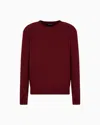 Giorgio Armani Plated Chevron Virgin Wool, Crew-neck Jumper In Burgundy