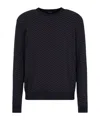 Giorgio Armani Plated Chevron Virgin Wool, Crew-neck Jumper In Blue