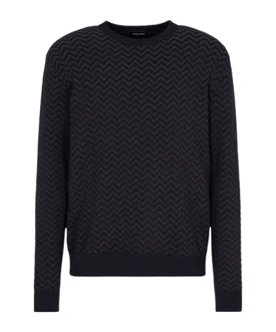 GIORGIO ARMANI PLATED CHEVRON VIRGIN WOOL, CREW-NECK JUMPER