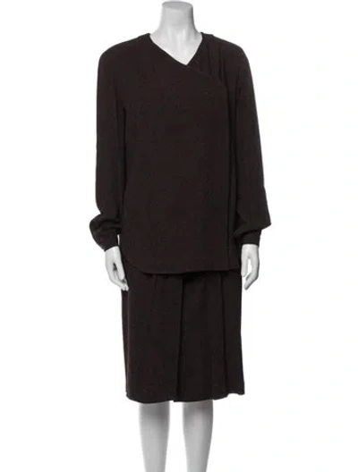 Pre-owned Giorgio Armani Pleated Accents Skirt Suit In Brown