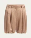 Giorgio Armani Pleated Bubble Viscose Shorts In Solid Medium Red