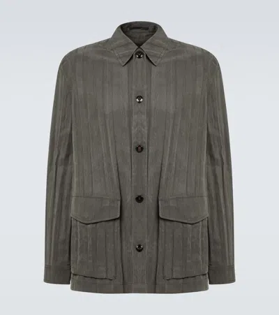 Giorgio Armani Pleated Canvas Overshirt In Green