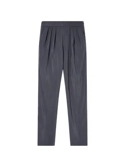 Giorgio Armani Pleated Crinkled-finish Trousers In Gray
