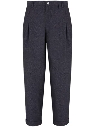 Giorgio Armani Virgin-wool And Cashmere Double-dart Trousers With Jacquard Pinstripes In Blue