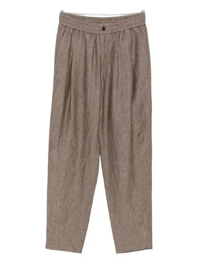 Giorgio Armani Pleated Elasticated-waist Trousers In Brown