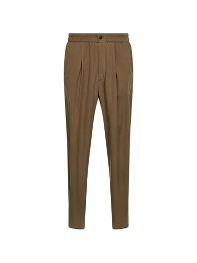 Giorgio Armani Pleated Elasticated-waistband Trousers In Brown