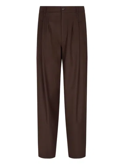 Giorgio Armani Pleated-front Wool Trousers In Brown
