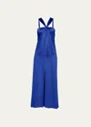 Giorgio Armani Pleated Halter Slit-hem Silk Gown In Blue